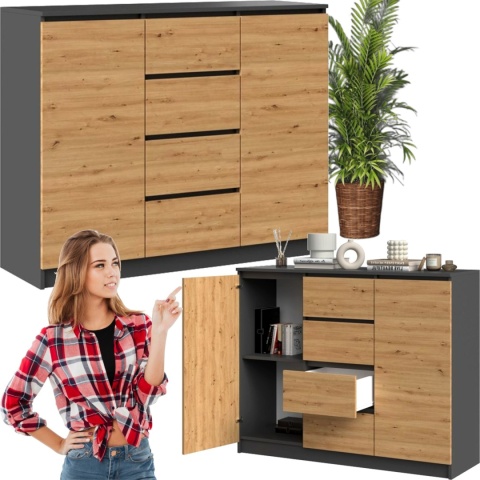 Komoda Szafka z Szufladami Lilia 2D4S 120cm Do Salonu Duża Antracyt Artisan