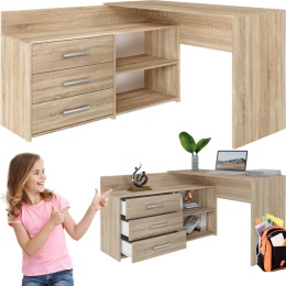 Biurko Narożne Komputerowe 120 cm 3 Szuflady Szkolne Solidne Daniel Sonoma
