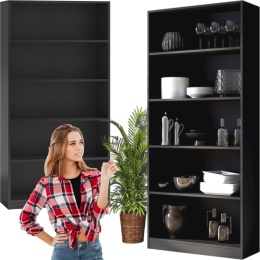 Regał Na Książki Segregatory Półka x5 Biurowy Do Salonu R80CM Czarny Matowy