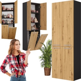 Szafka Łazienkowa Stojąca Słupek Antracyt Artisan z koszem 60 cm Lena 2KDD