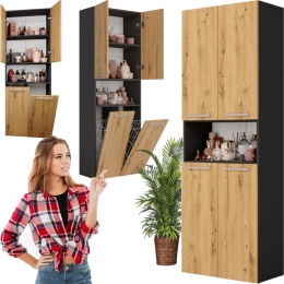 Szafka Łazienkowa Stojąca Słupek Antracyt Artisan z koszem 60 cm Lena 2KDK