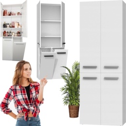 Szafka Łazienkowa Stojąca Słupek Biała Mat z koszem 60 cm Lena 2KDD