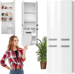 Szafka Łazienkowa Stojąca Słupek Biała Połysk z koszem 60 cm Lena 1KDD