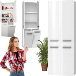 Szafka Łazienkowa Stojąca Słupek Biała Połysk z koszem 60 cm Lena 2KDD