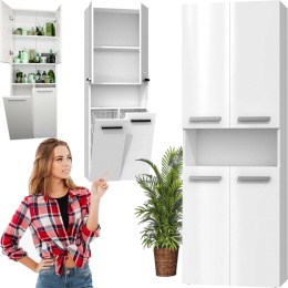 Szafka Łazienkowa Stojąca Słupek Biała Połysk z koszem 60 cm Lena 2KDK
