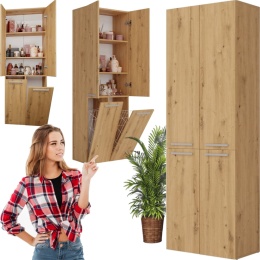 Szafka Łazienkowa Stojąca Słupek Dąb Artisan z koszem 60 cm Lena 2KDD