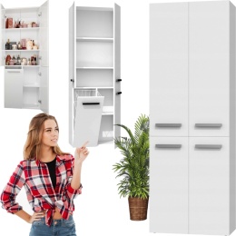 Szafka Łazienkowa Stojąca Słupek Regał Biała Mat z koszem 60 cm Lena 1KDD