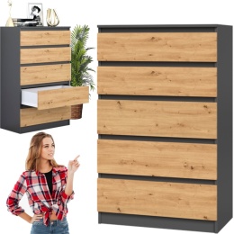 Komoda z 5 Szufladami Duża Do Salonu 70x109x40 cm Antracyt Artisan Lilia L5