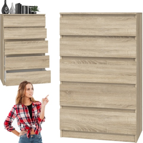 Komoda z 5 Szufladami Duża Do Salonu 70x109x40 cm Sonoma Lilia L5 Pojemna