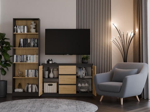 Komoda Szafka z Szufladami 120x75x40 Do Salonu Antracyt Artisan Lilia 2D3S