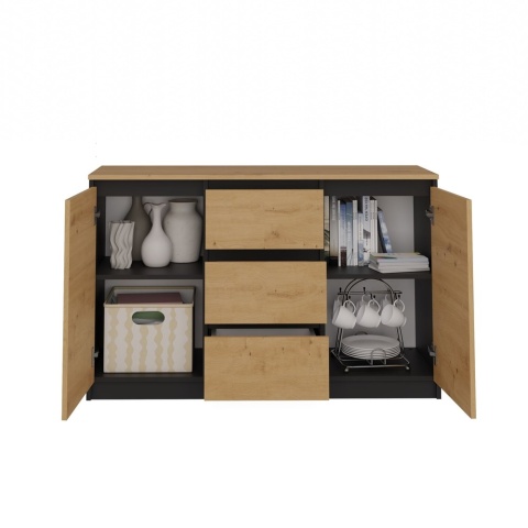 Komoda Szafka z Szufladami 120x75 Do Salonu Antracyt B/F Artisan Lilia 2D3S