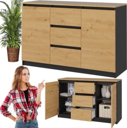 Komoda Szafka z Szufladami 120x75 Do Salonu Antracyt B/F Artisan Lilia 2D3S