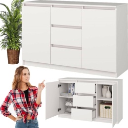 Komoda Szafka z Szufladami 120x75x40 cm Do Salonu Duża Biała Mat Lilia 2D3S