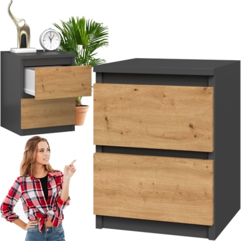 Szafka Nocna Stolik Nocny 2 Szuflady 30 cm Do Sypialni Antracyt Lilia L2