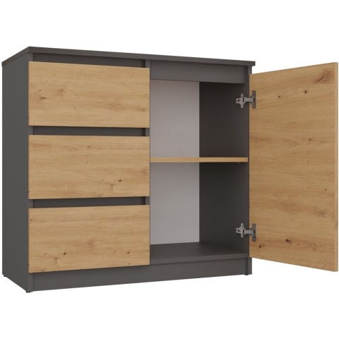 Komoda Szafka z Szufladami Antracyt Artisan do Salonu 80x75x40 Lilia 1D3S