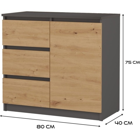 Komoda Szafka z Szufladami Antracyt Artisan do Salonu 80x75x40 Lilia 1D3S
