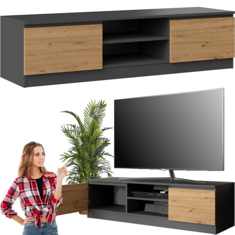 Szafka RTV Komoda Pod Telewizor Stolik Półka Antracyt Artisan Lilia 140 cm