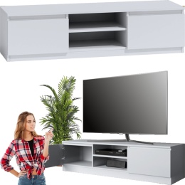 Szafka RTV Biała Komoda Pod Telewizor Stolik Półka Lilia 140 cm Stojąca