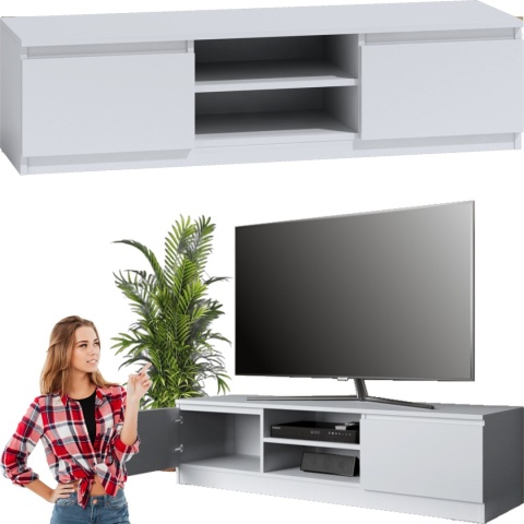Szafka RTV Biała Komoda Pod Telewizor Stolik Półka Lilia 140 cm Stojąca