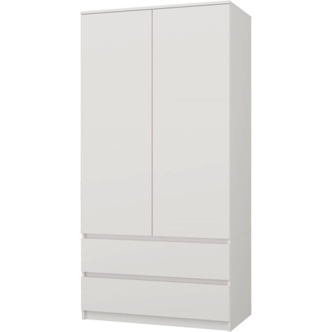 Szafa Biała Garderoba 2D2S 90 cm 2 Szuflady 4 Półki Drążek Duża Dwudrzwiowa