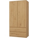 Szafa Garderoba 2D2S 90 cm 2 Szuflady 4 Półki Drążek Dwudrzwiowa Artisan