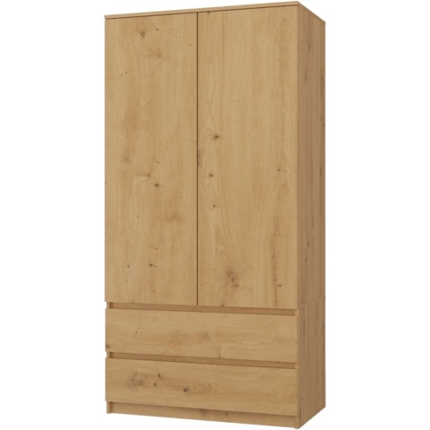 Szafa Garderoba 2D2S 90 cm 2 Szuflady 4 Półki Drążek Dwudrzwiowa Artisan
