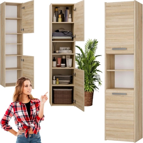 Szafka Łazienkowa Stojąca Słupek Regał Półka 40x170x30 cm Dąb Sonoma