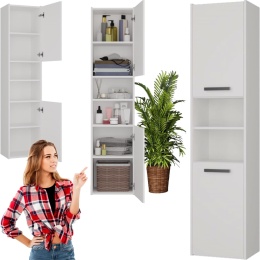 Szafka Łazienkowa Stojąca Słupek Regał Półka 40x170x30 cm do łazienki Biała