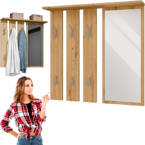 Garderoba Wieszak z Lustrem 85 cm Na Ubrania do Przedpokoju Artisan AGAT