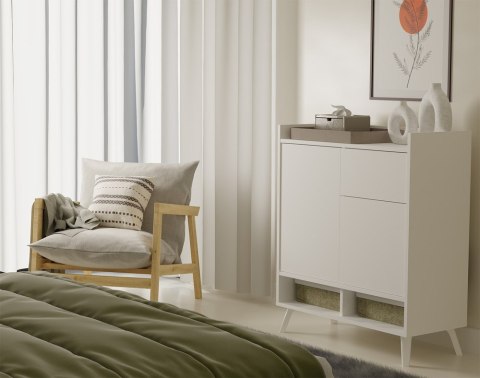 Komoda Biała Kalina 80x92x35 cm Szafka 2 Szafki 1 Szuflada Na Nóżkach