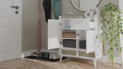 Komoda Biała Kalina 80x92x35 cm Szafka 2 Szafki 1 Szuflada Na Nóżkach