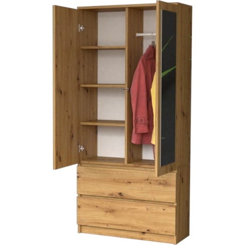 Szafa Z Lustrem Garderoba 2D2S 90 cm 2 Szuflady 4 Półki Drążek Duża Artisan