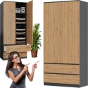 Szafa Garderoba 2D2S 90 cm 2 Szuflady 4 Półki Drążek Duża Antracyt Artisan