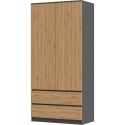 Szafa Garderoba 2D2S 90 cm 2 Szuflady 4 Półki Drążek Duża Antracyt Artisan