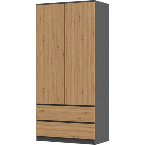 Szafa Garderoba 2D2S 90 cm 2 Szuflady 4 Półki Drążek Duża Antracyt Artisan