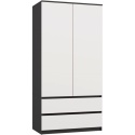 Szafa Garderoba 2D2S 90 cm 2 Szuflady 4 Półki Drążek Duża Antracyt Biel