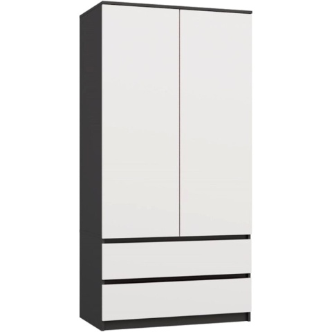 Szafa Garderoba 2D2S 90 cm 2 Szuflady 4 Półki Drążek Duża Antracyt Biel