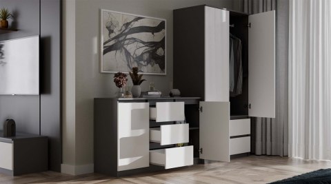 Szafa Garderoba 2D2S 90 cm 2 Szuflady 4 Półki Drążek Duża Antracyt Biel