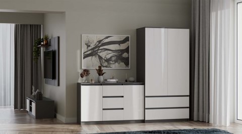 Szafa Garderoba 2D2S 90 cm 2 Szuflady 4 Półki Drążek Duża Antracyt Biel