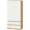 Szafa Garderoba 2D2S 90 cm 2 Szuflady 4 Półki Drążek Duża Artisan Biel