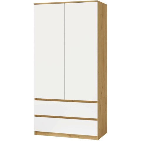 Szafa Garderoba 2D2S 90 cm 2 Szuflady 4 Półki Drążek Duża Artisan Biel