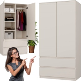 Szafa Garderoba 2D2S 90 cm 2 Szuflady 4 Półki Drążek Dwudrzwiowa Kaszmir