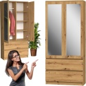 Szafa Z Lustrem Garderoba 2D2S 90 cm 2 Szuflady 4 Półki Drążek Duża Artisan