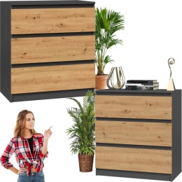 Komoda z 3 szufladami Lilia 70 cm Duża Do Salonu Pojemna Antracyt Artisan