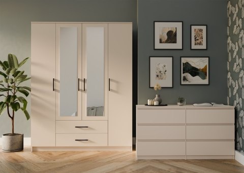 Szafa Garderoba Z Lustrem Rita 160 cm 2 Szuflady Półki Drążek Duża Kaszmir
