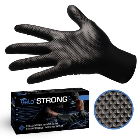 VELO STRONG czarne rozm. L /50 szt. Rękawice nitrylowe