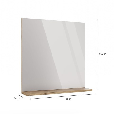 Lustro Łazienkowe 60x61,5 cm Ścienne Z Półką 12cm Dąb Evoke Bezramkowe Deko