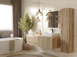 Szafka Łazienkowa Wisząca Słupek 3 Półki Ryflowana Dąb Evoke 135x31 Deko 1D