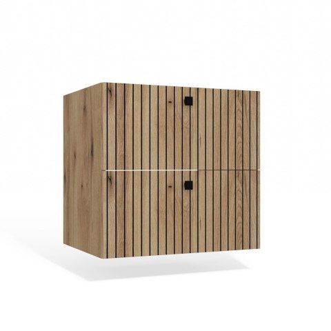 Szafka Pod Umywalkę Wisząca Dąb Evoke 2 Szuflady 60 cm Ryflowana Deko