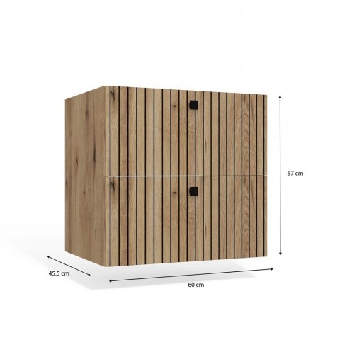 Szafka Pod Umywalkę Wisząca Dąb Evoke 2 Szuflady 60 cm Ryflowana Deko